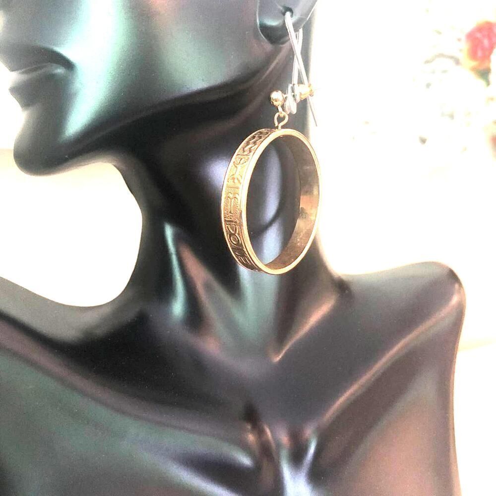 Vintage Nautical hoop pierced earrings in Gold plate.